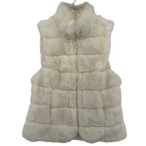 White House Black Market Cream Faux Fur Vest with Pockets Size Small